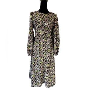 Urban Revivo Smock Midi Black Floral Dress Size 6